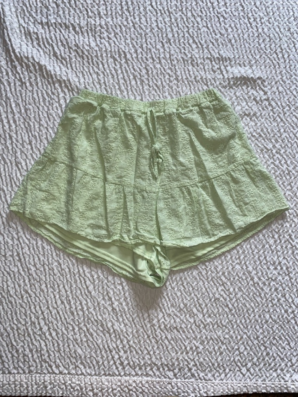 miami Light Green Eyelet Ruffle Skort-Style Shorts